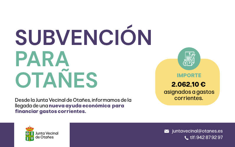La Junta Vecinal de Otañes recibe una subvención del Gobierno de Cantabria para financiar gastos corrientes
